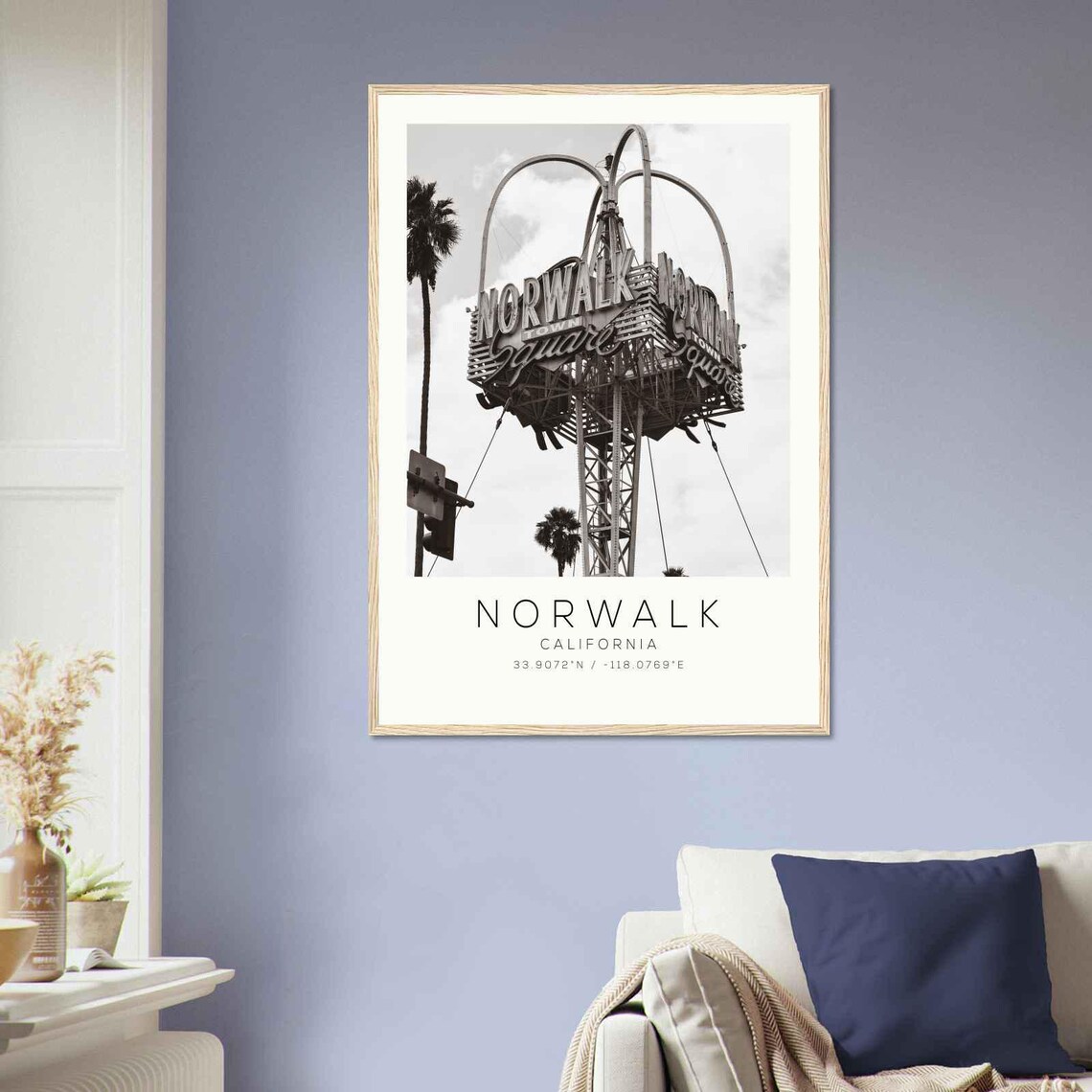 Norwalk California Town Square Sign Retro Minimalist Travel Poster - Image 2