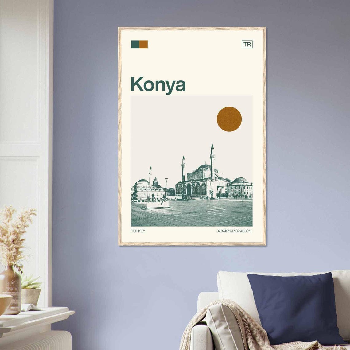 Konya Turkey Modern Minimalist Mosque Plaza Minarets Art Poster - Image 2
