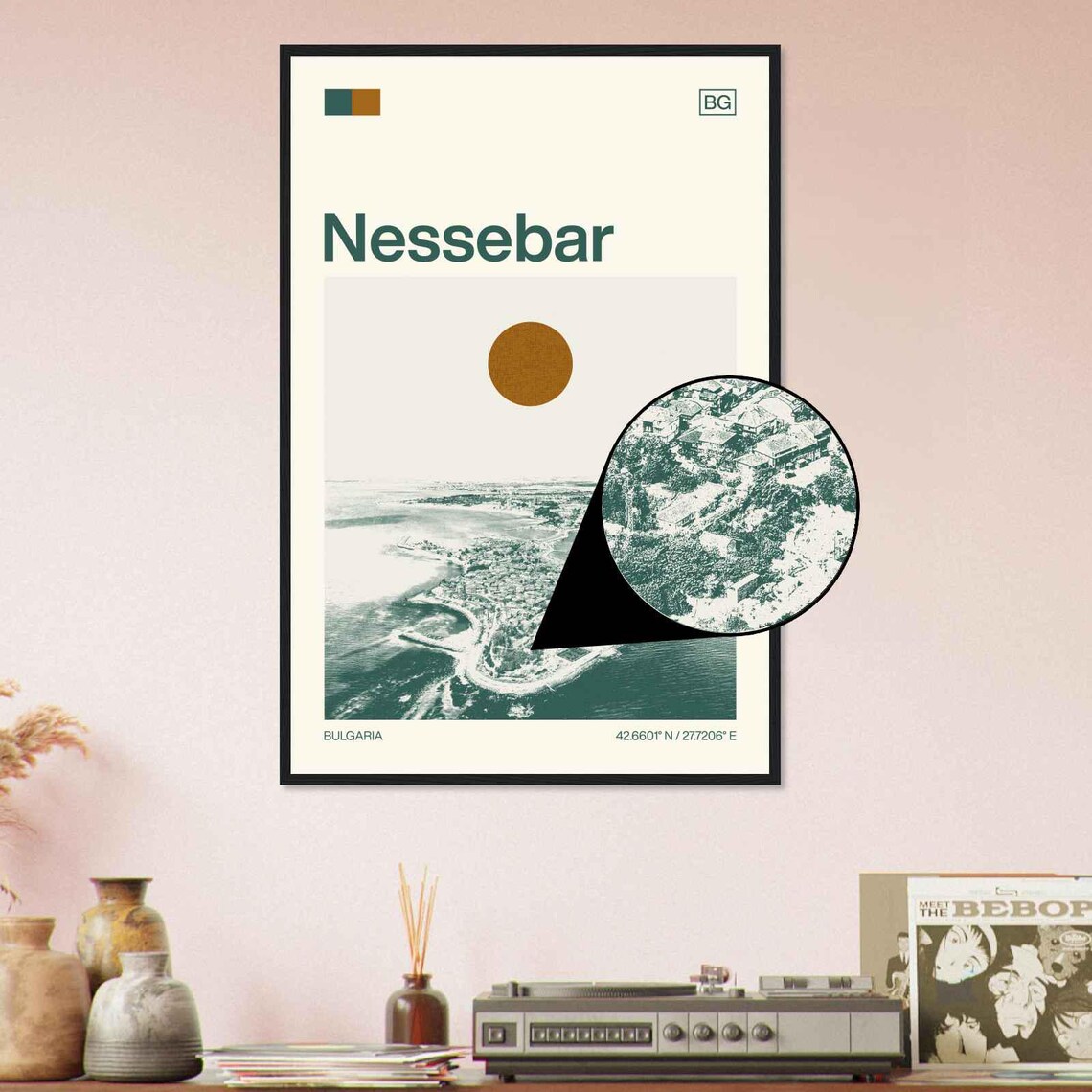 Nessebar Bulgaria Modern Minimalist Island Peninsula Aerial Poster - Image 4