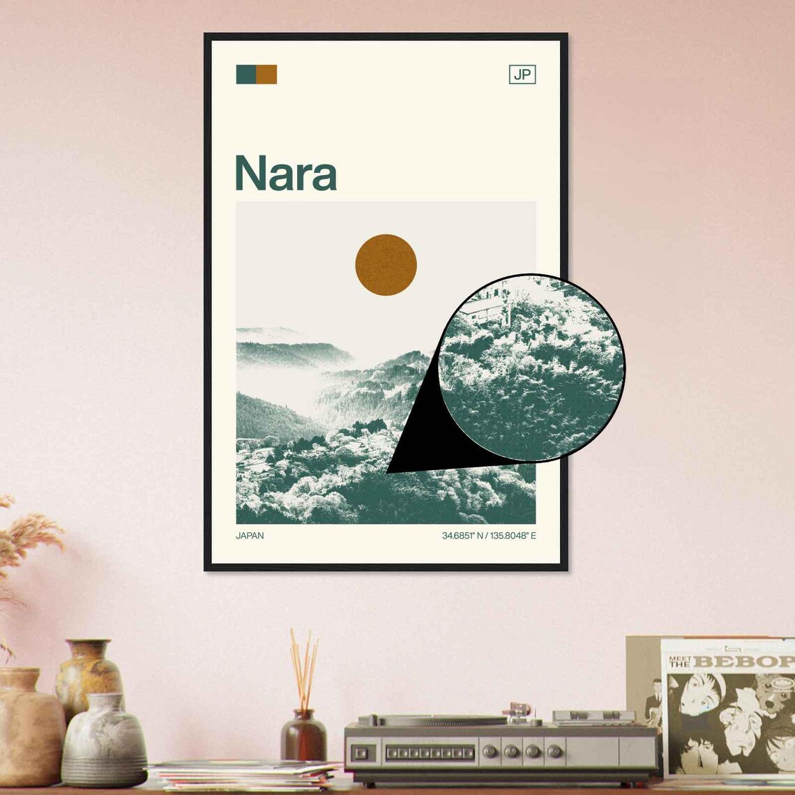 Nara Japan Modern Minimalist Misty Mountain Forest Art Poster - Image 4
