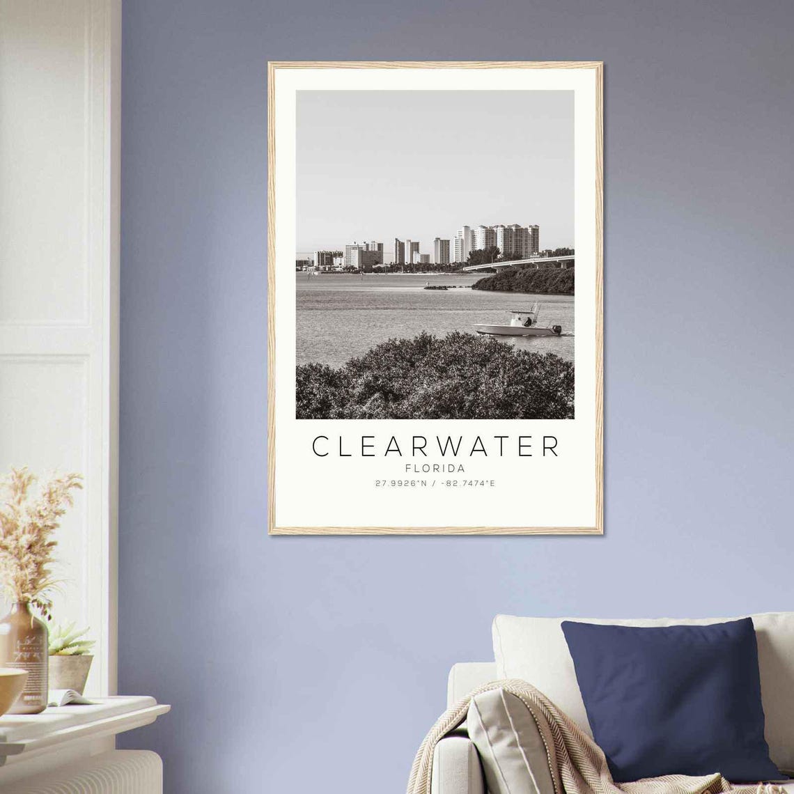 Clearwater Florida Waterfront Skyline Causeway Boat Scene Poster - Image 2
