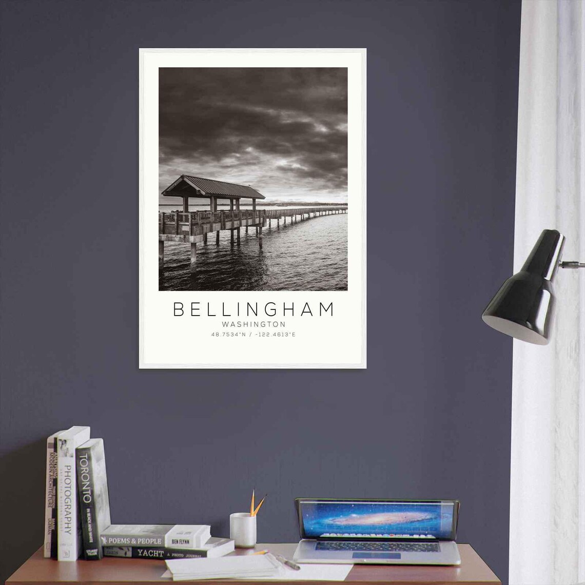 Bellingham Washington Wooden Pier Stormy Sky Black White Travel Poster - Image 3