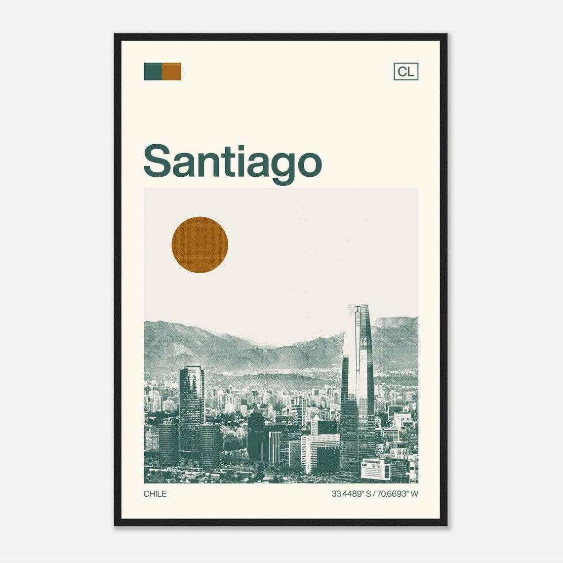 Santiago Chile Minimalist Travel Poster, Monochrome
