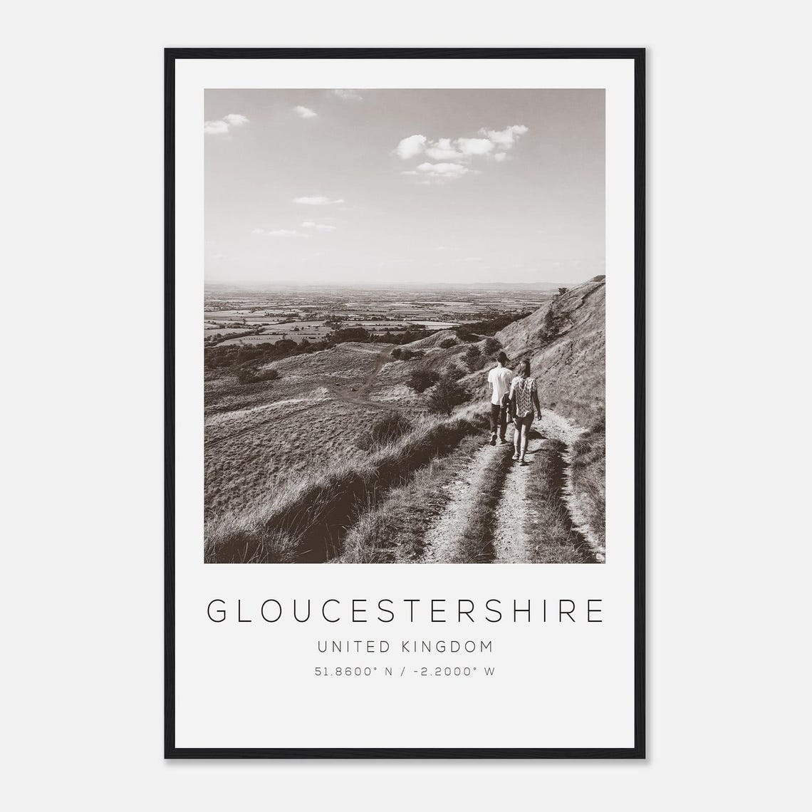 Gloucestershire England Black and White Minimalist Travel Photo Poster