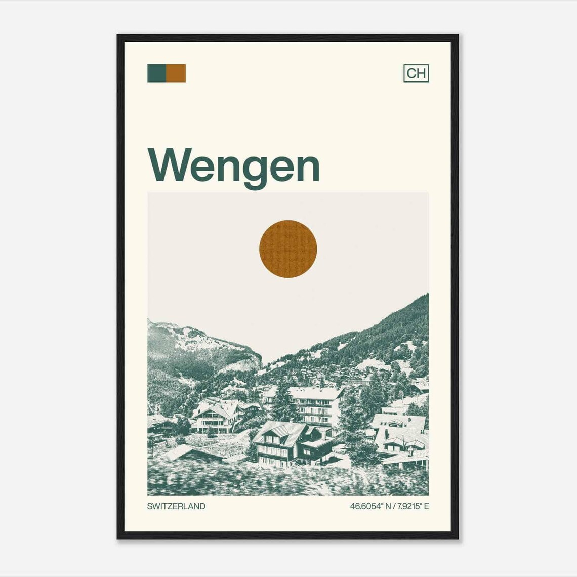 Wengen Switzerland Alpine Village Mountains Vintage Travel Poster