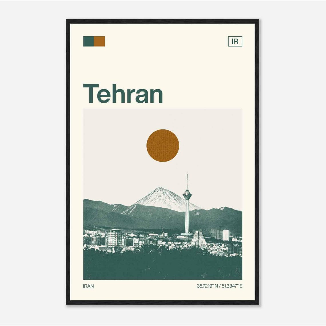Tehran Iran Milad Tower Snowcapped Damavand Vintage Travel Poster