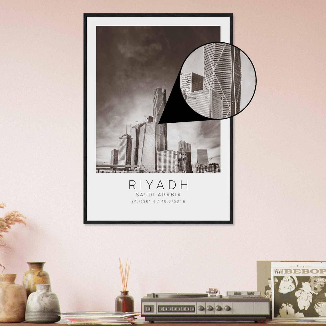Riyadh Saudi Arabia Modern Skyscrapers Black and White Travel Poster - Image 4