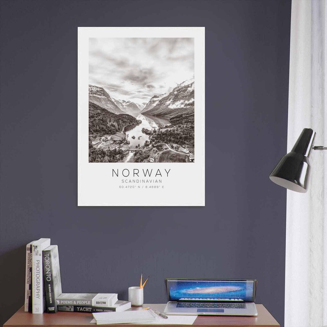 Norway Scandinavian Fjord Valley Aerial Black White Photo Poster - Image 3