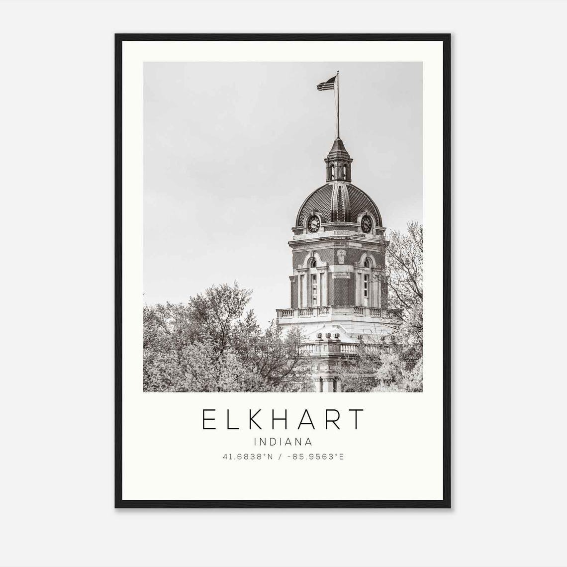 Elkhart Indiana Historic Courthouse Clock Dome Flag Photo Poster