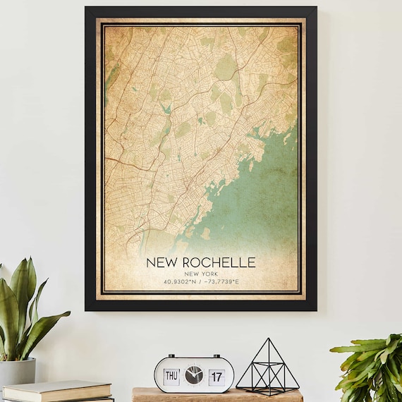 New Rochelle New York Vintage City Map Poster for Hometown Walls