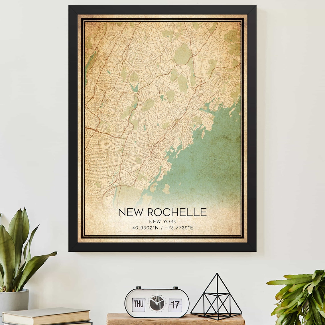New Rochelle New York Vintage City Map Poster for Hometown Walls