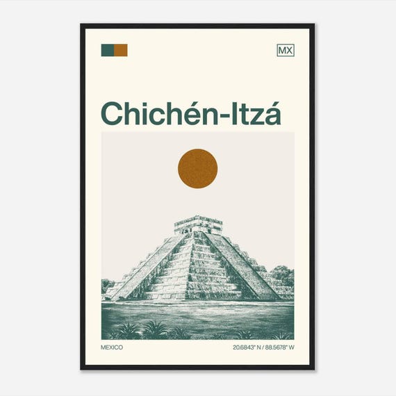 Chichen Itza Mexico Minimalist Monochrome Travel Photo Poster