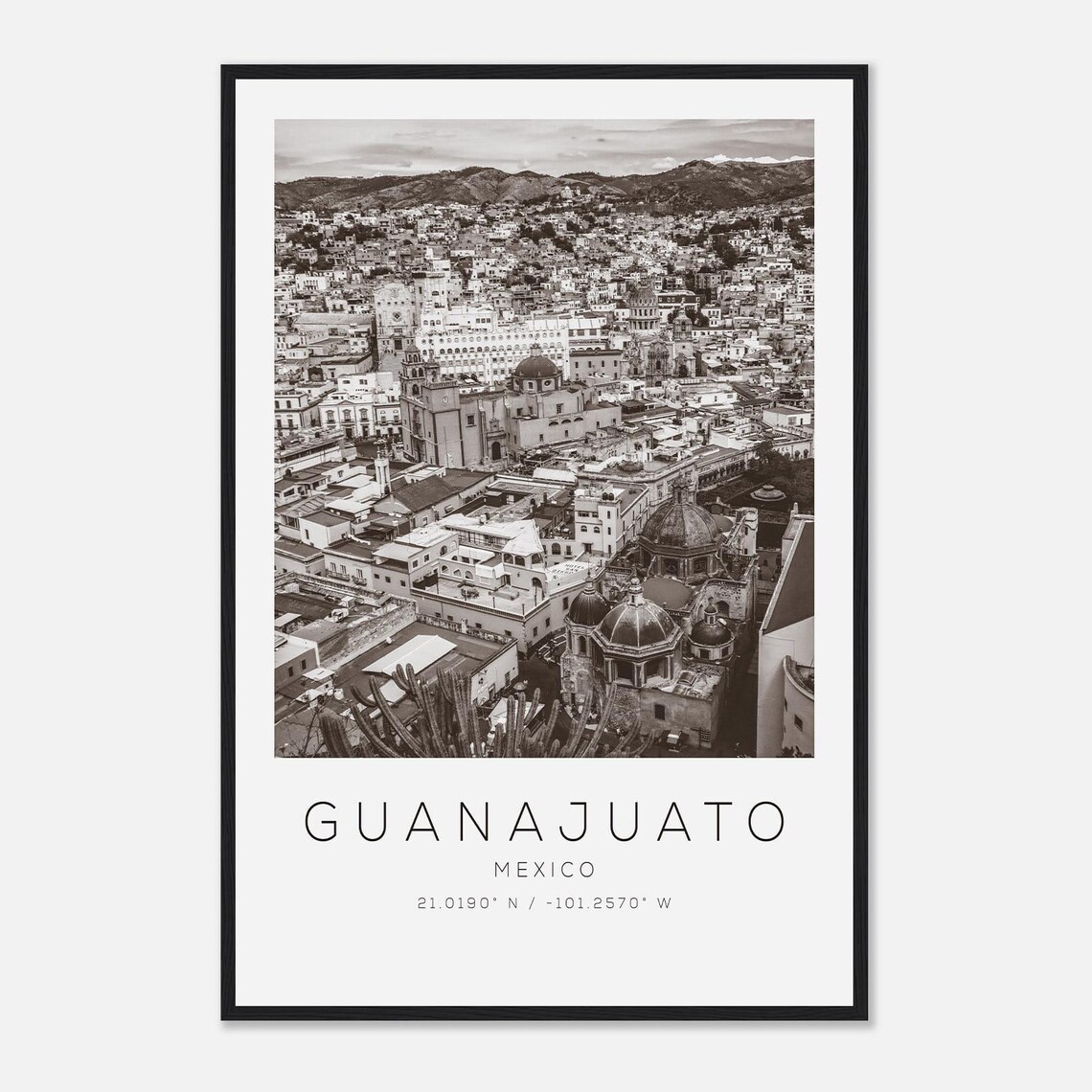 Guanajuato Mexico Minimalist Travel Poster, B&W Art Print