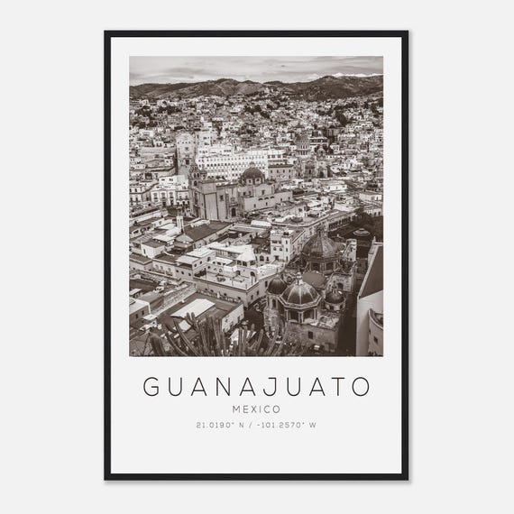 Guanajuato Mexico Minimalist Travel Poster, B&W Art Print