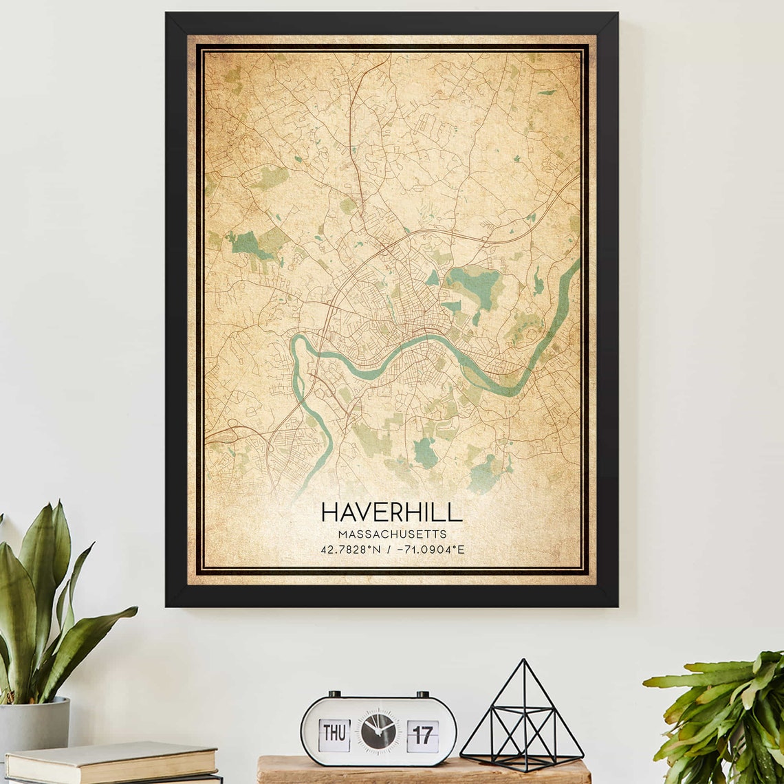 Haverhill Massachusetts Vintage Street Map Custom Decor Poster