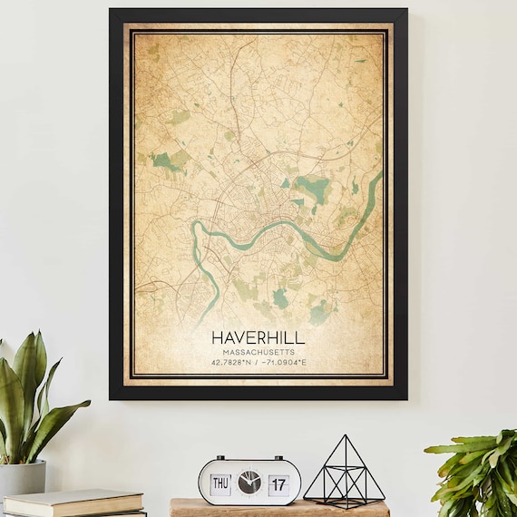 Haverhill Massachusetts Vintage Street Map Custom Decor Poster
