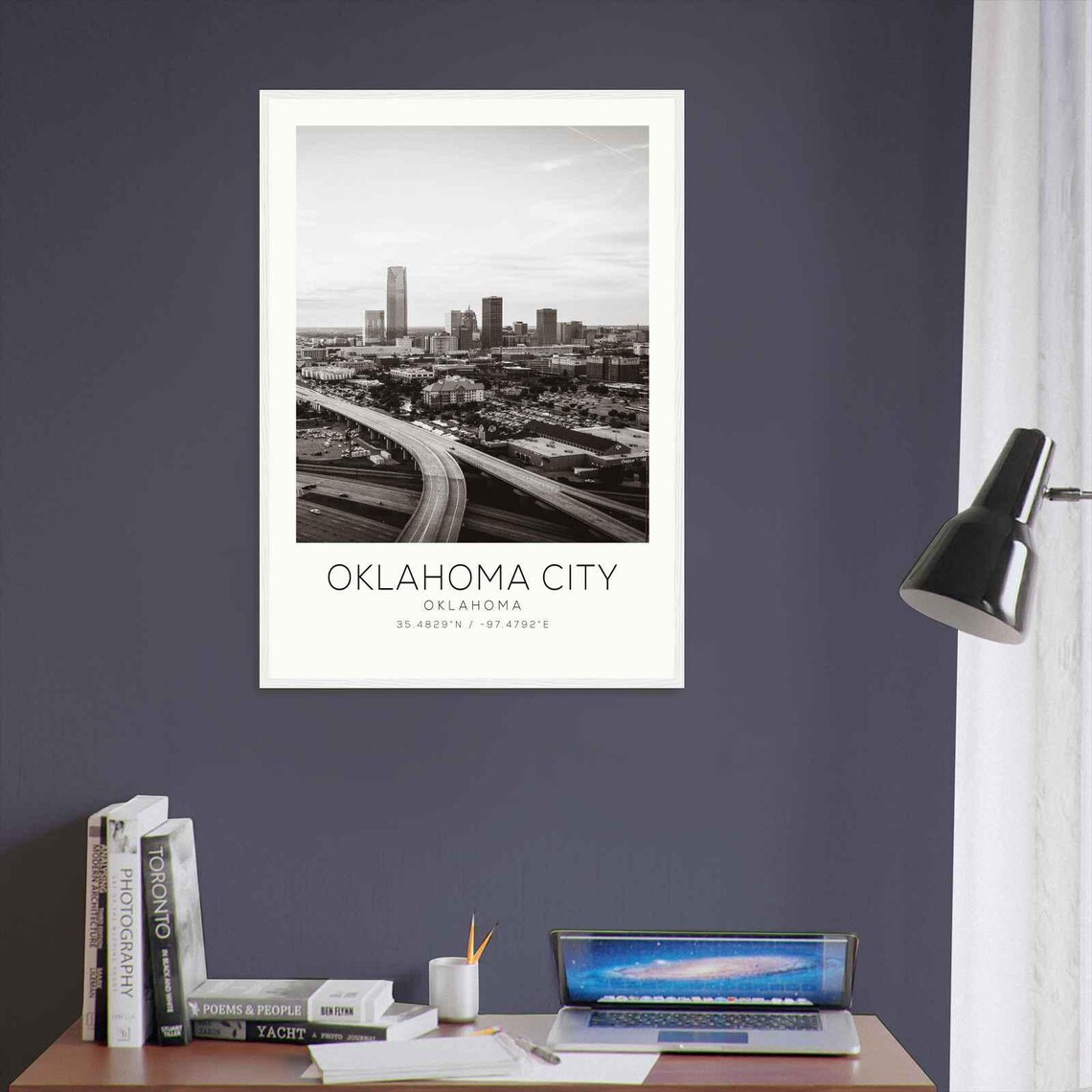 Oklahoma City Highway Aerial Skyline Black and White Photo Poster - Image 3