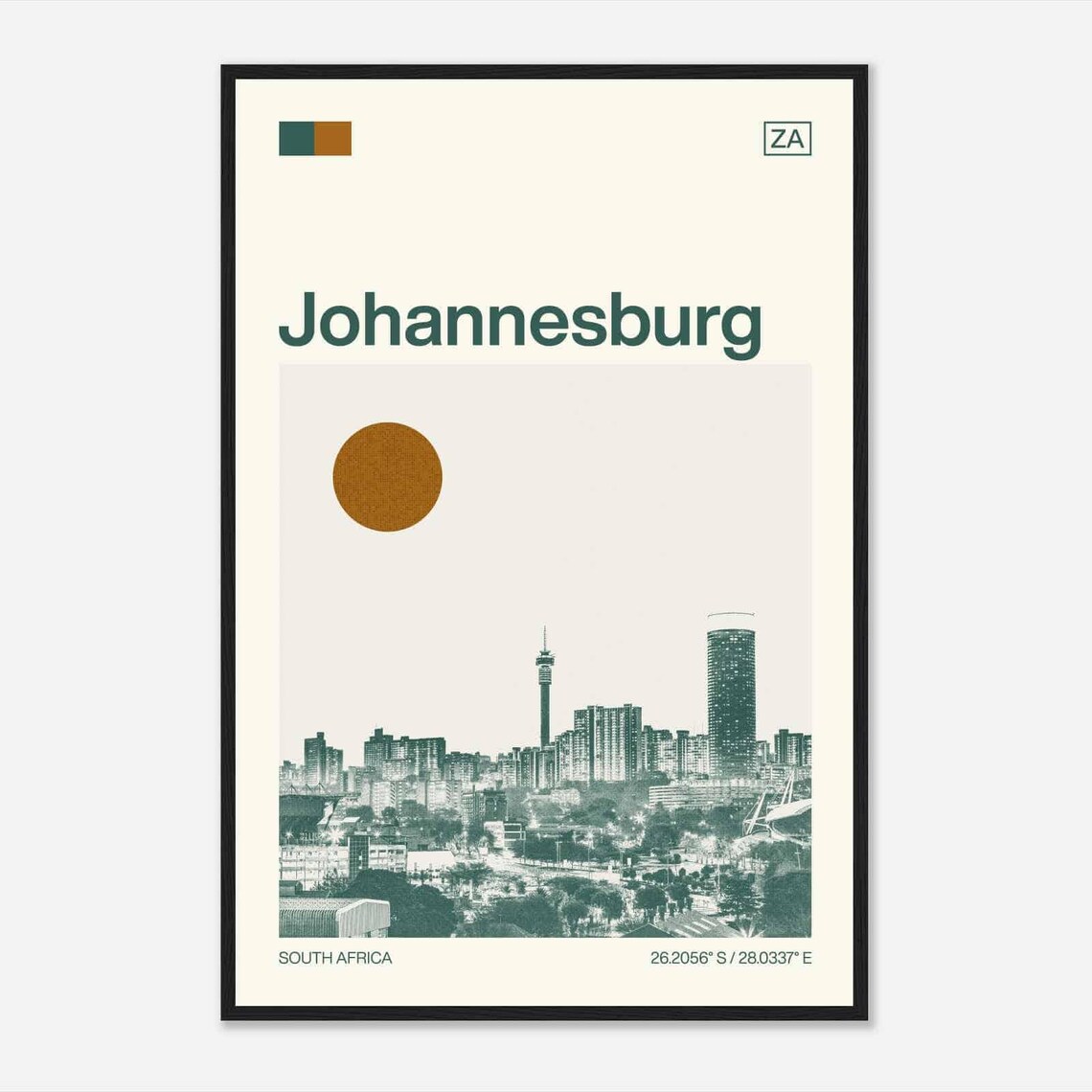 Johannesburg South Africa City Skyline Minimalist Travel Art Poster