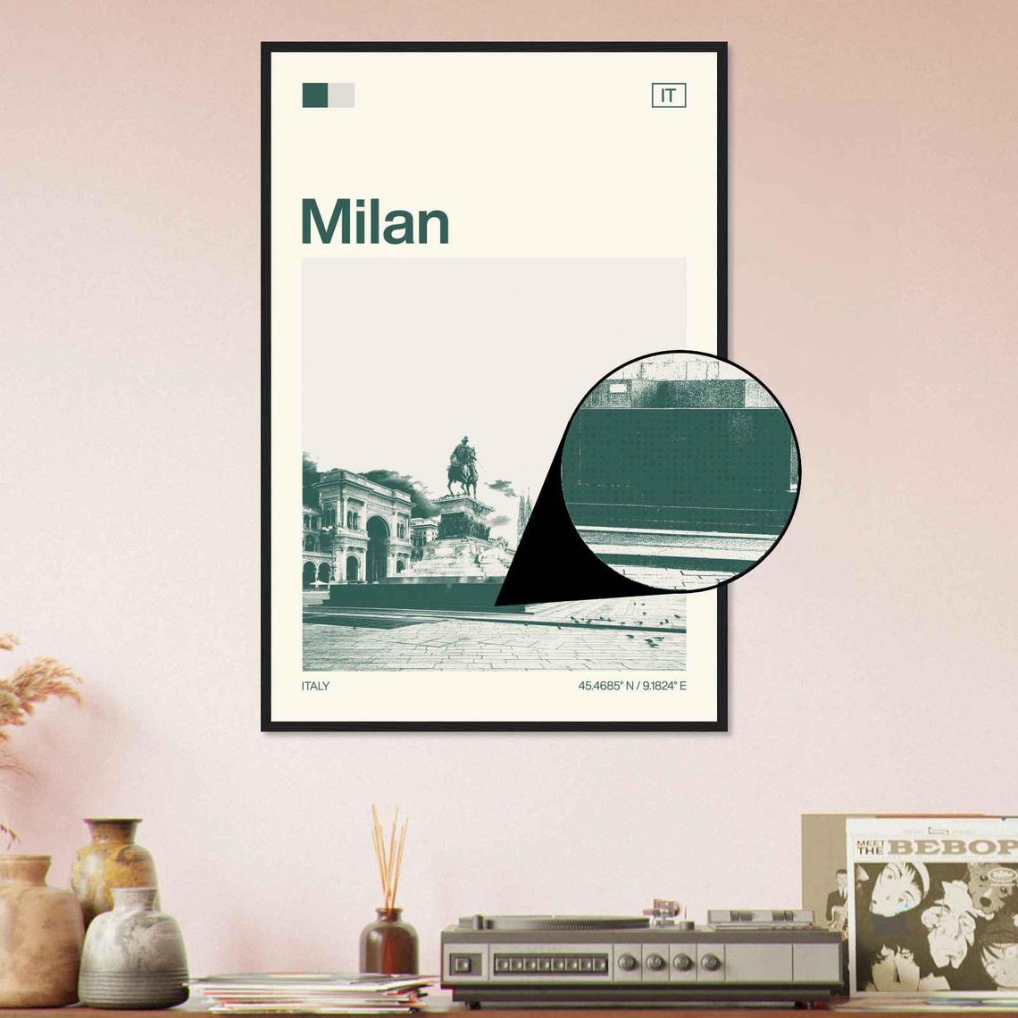 Milan Italy Modern Minimalist Cathedral Square Statue Art Poster - Image 4