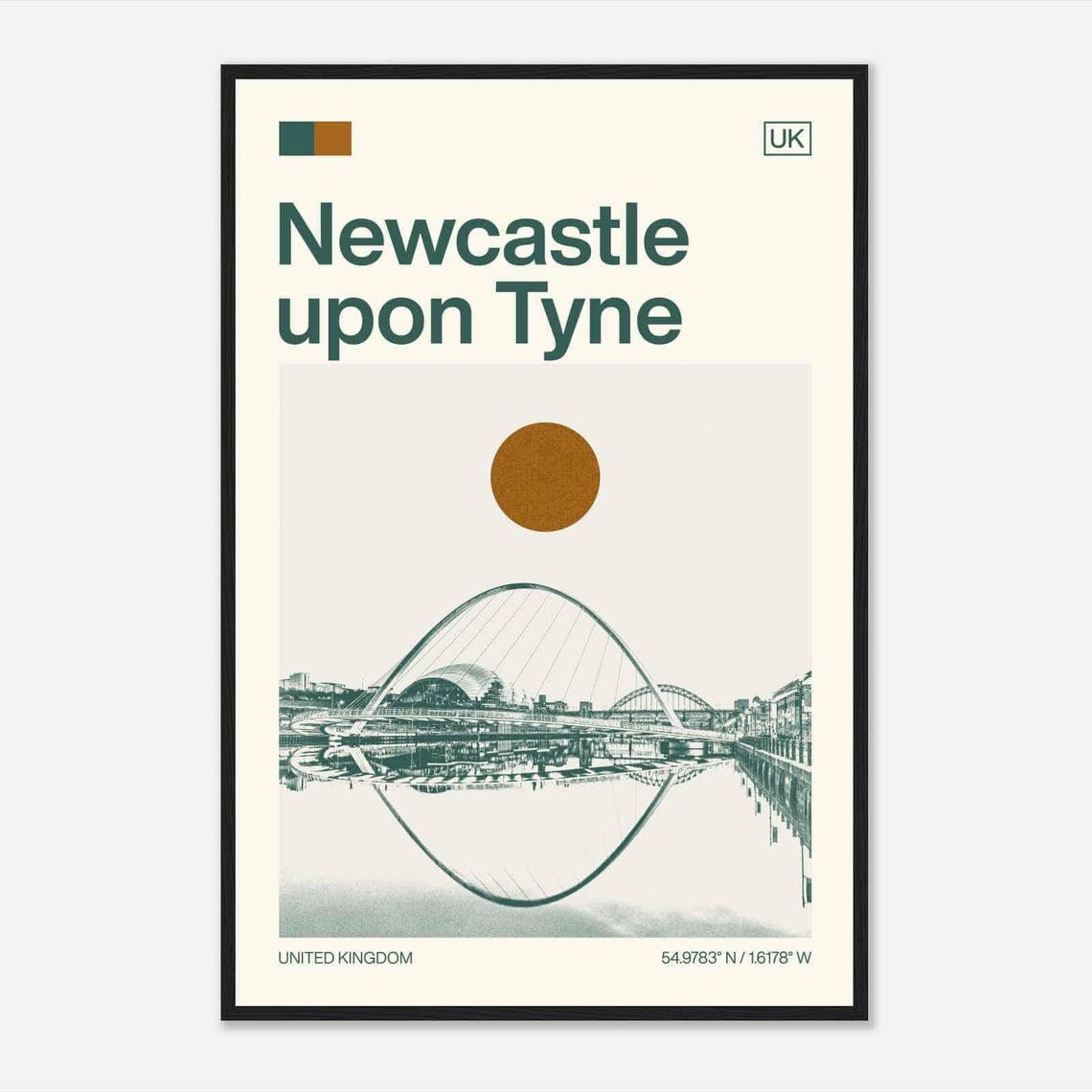 Newcastle upon Tyne UK Modern Minimalist River Bridge Art Poster
