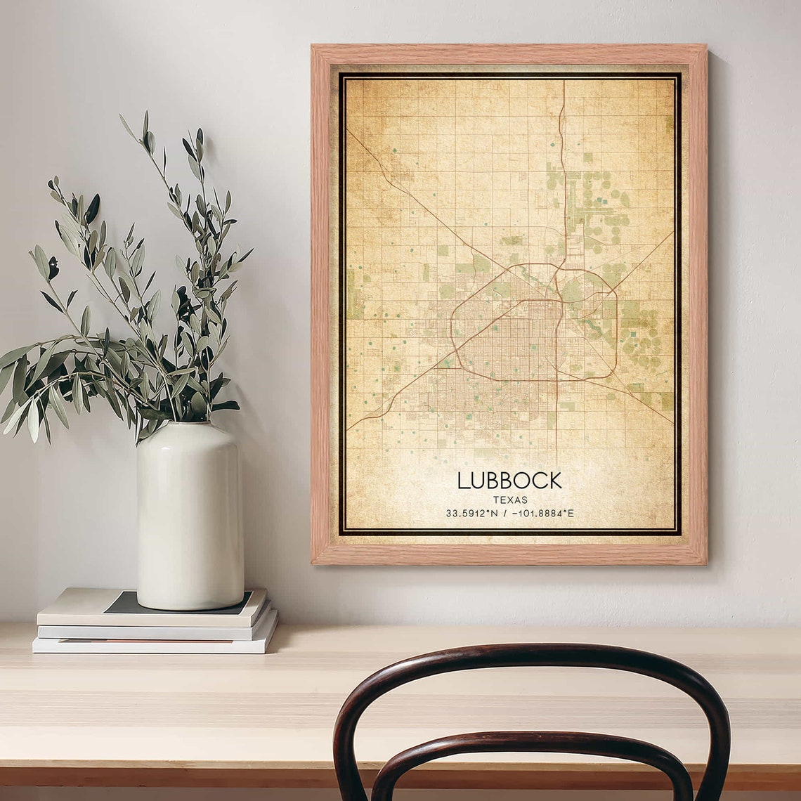 Lubbock Texas Vintage Street Map Sepia Coordinates Art Poster - Image 4