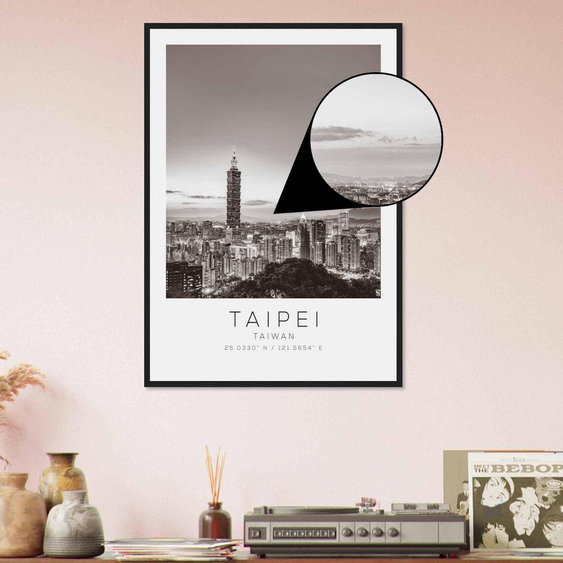 Taipei Taiwan Taipei 101 Skyline Dusk Black and White Photo Poster - Image 4