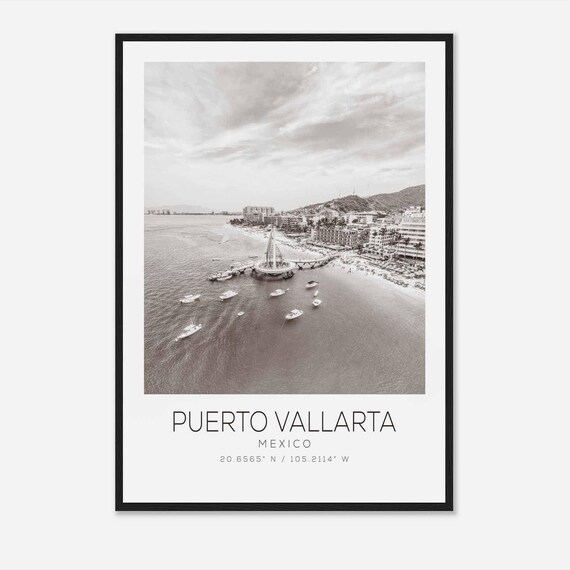 Puerto Vallarta Mexico Los Muertos Pier Aerial Black and White Poster