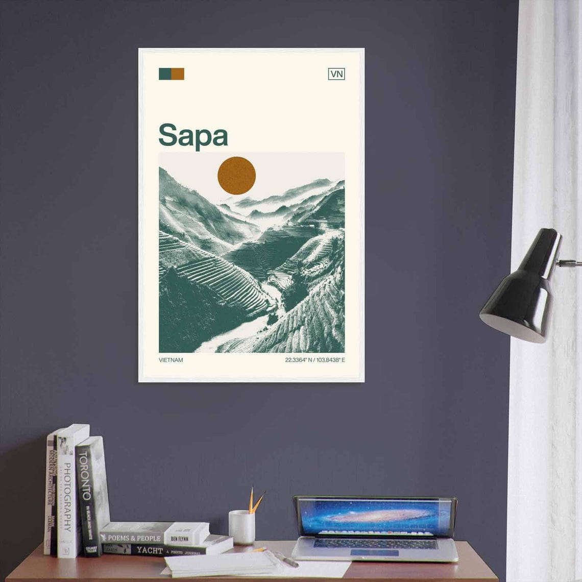 Sapa Vietnam Rice Terraces Mountain Valley Sun Duotone Travel Poster - Image 3