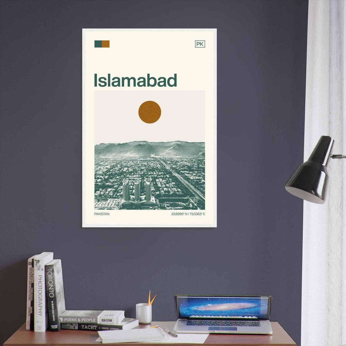 Islamabad Pakistan Margalla Hills City Panorama Duotone Travel Poster - Image 3