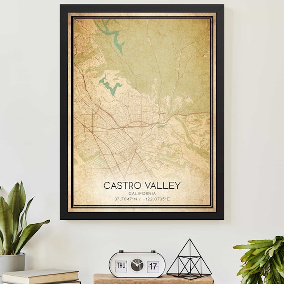 Vintage Castro Valley California City Map Retro Street Plan Poster