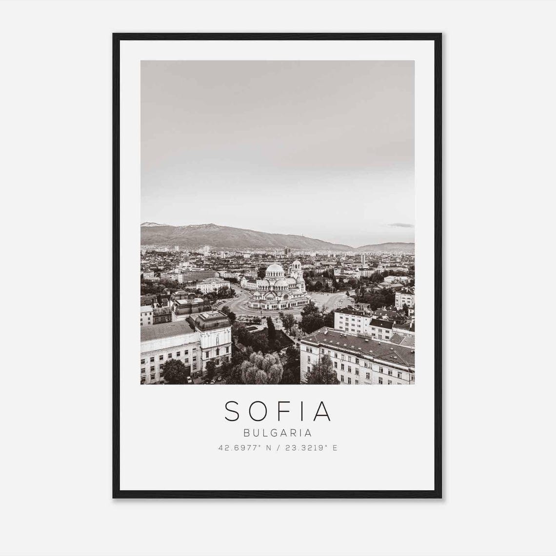 Sofia Bulgaria Cathedral City Aerial View Black and White Photo Poster