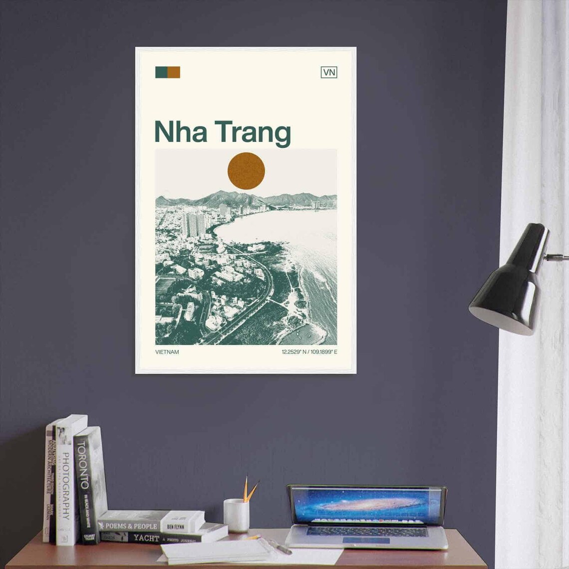 Nha Trang Vietnam Modern Minimalist Coastal Bay Aerial Art Poster - Image 3
