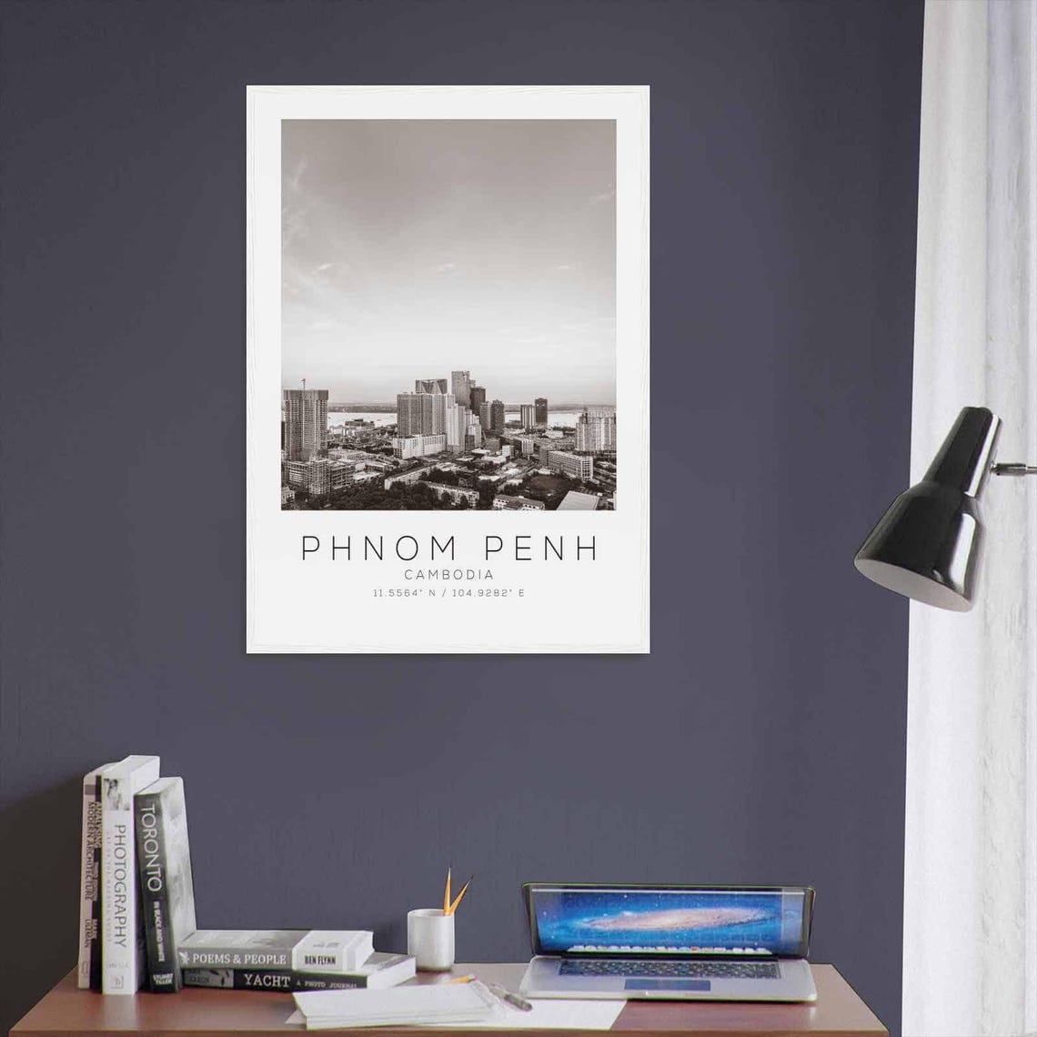 Phnom Penh Cambodia Skyline Riverside Black White Photo Poster - Image 3