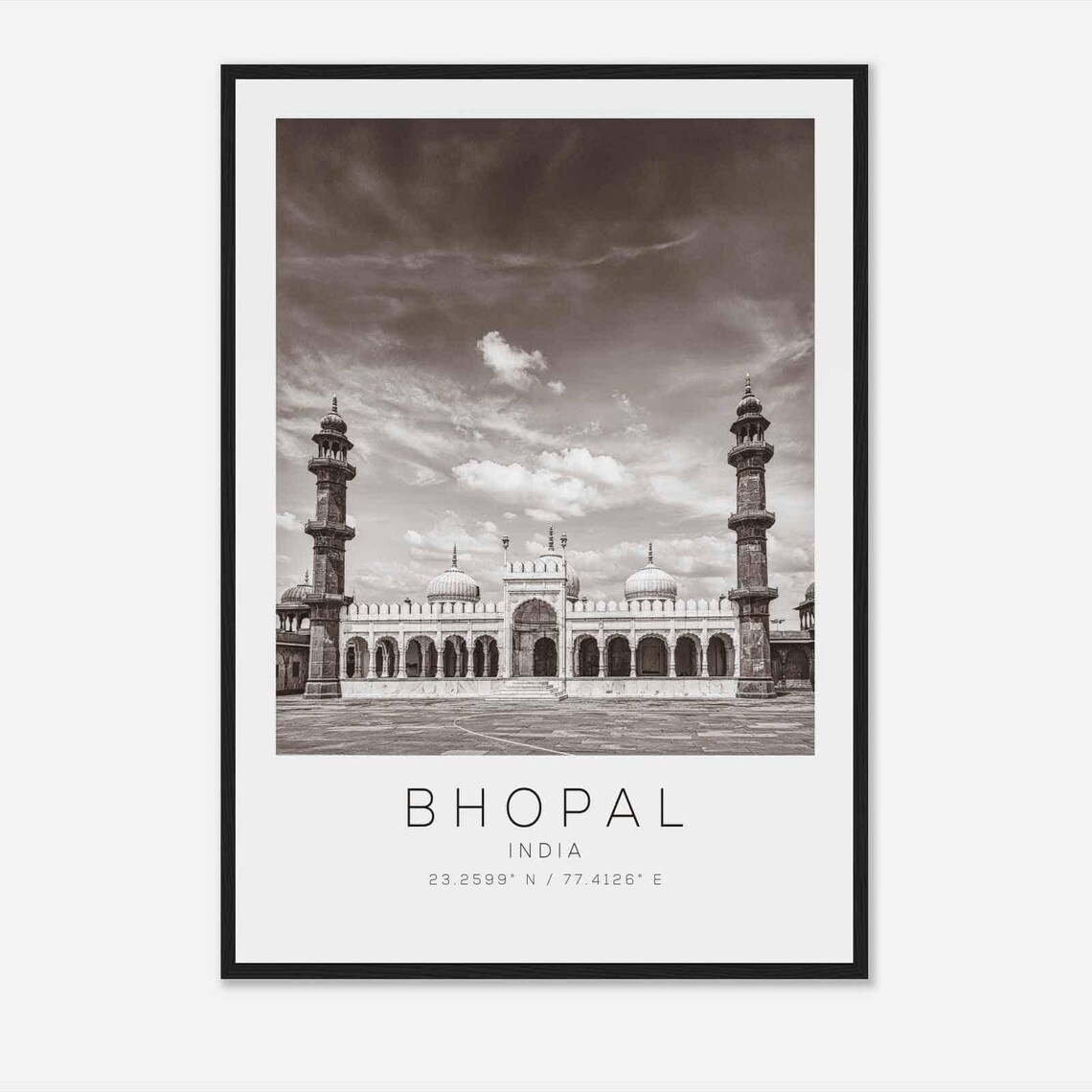 Bhopal India Travel Photo Poster Bw Bhopal Travel Print Minimalist Travel Poster Print