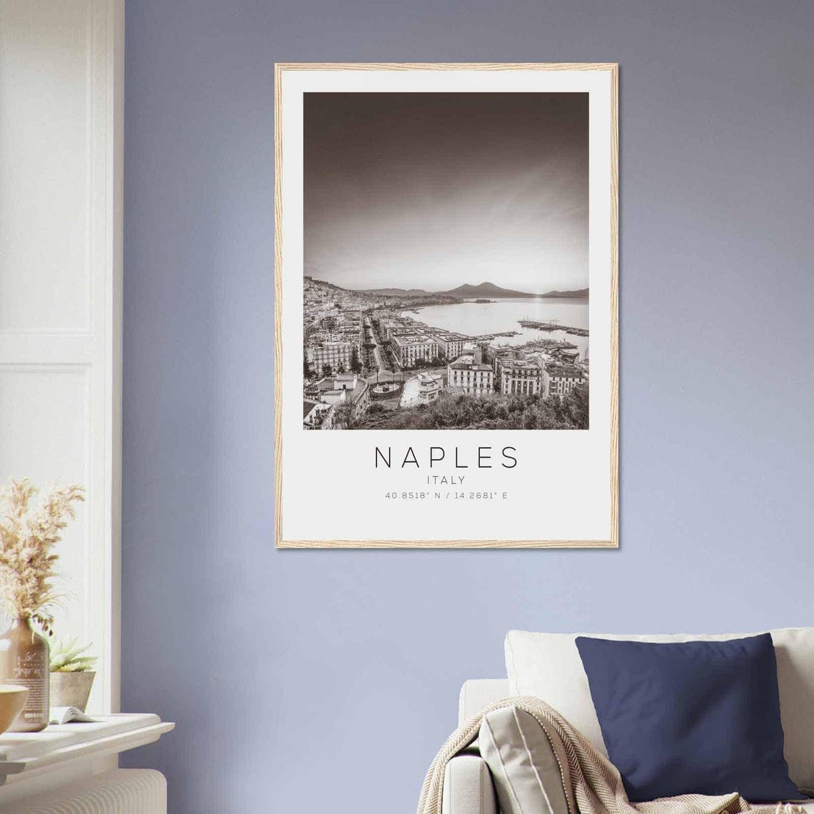 Naples Italy Bay and Vesuvius Panorama Black and White Photo Poster - Image 2