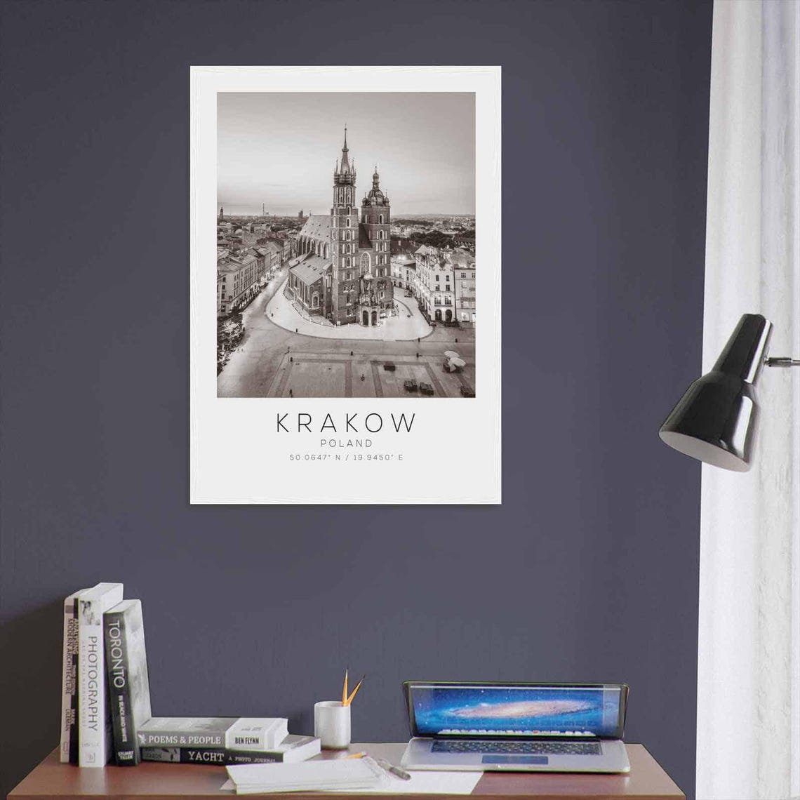 Krakow Poland Black White Old Town Main Square Basilica Poster - Image 3