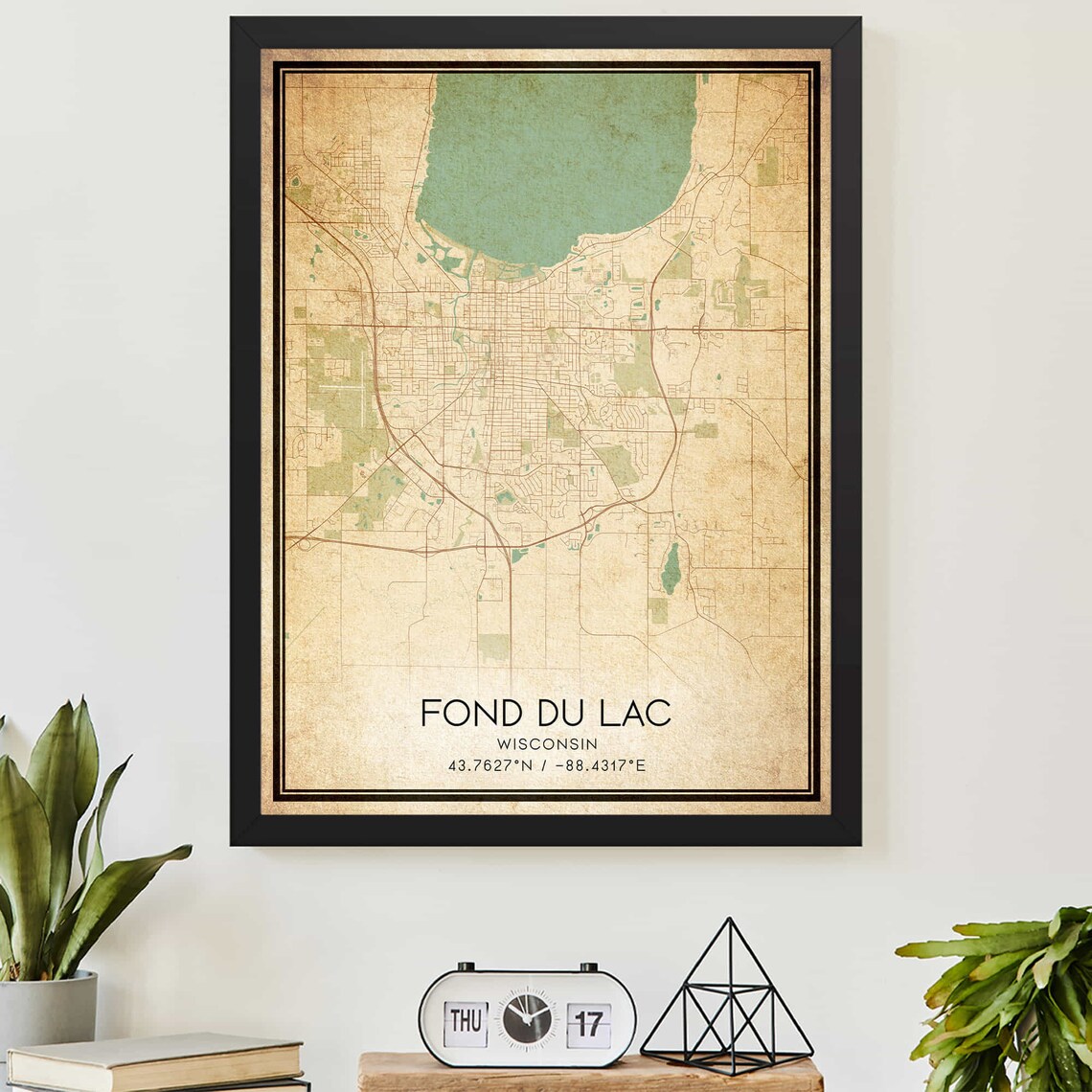Vintage Fond Du Lac Wisconsin Map Poster