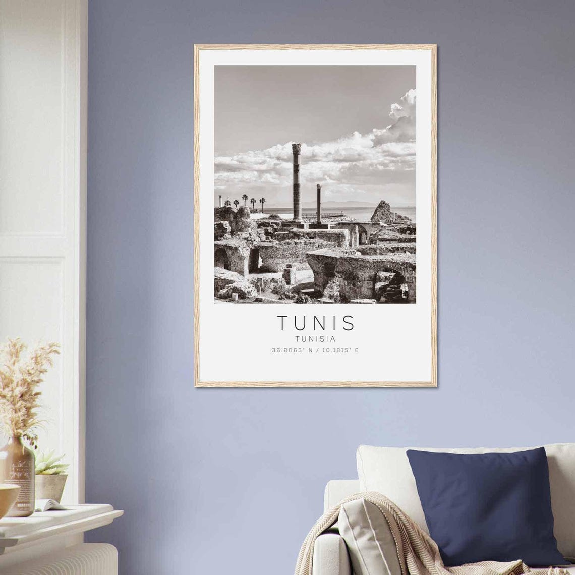 Tunis Tunisia Ancient Carthage Ruins Columns Sea Black White Poster - Image 2