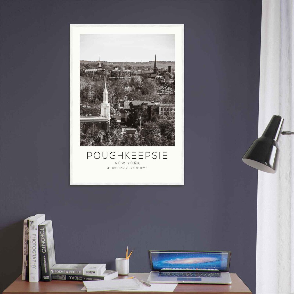 Poughkeepsie New York Hilltop Church Spires Black and White Poster - Image 3