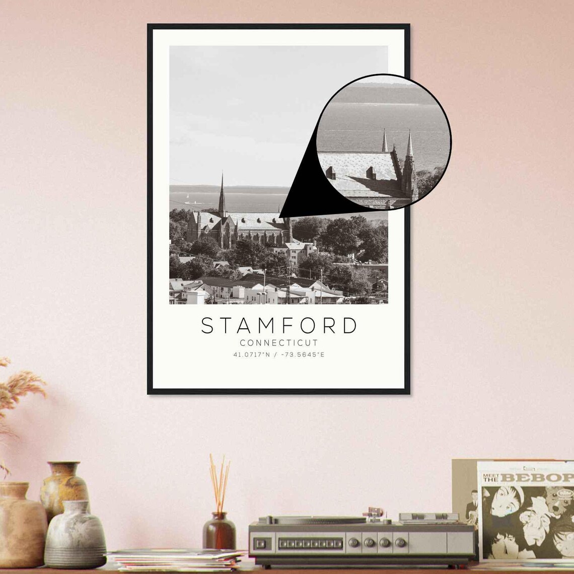 Stamford Connecticut Church Spire Harbor Sailboats Photo Travel Poster - Image 4
