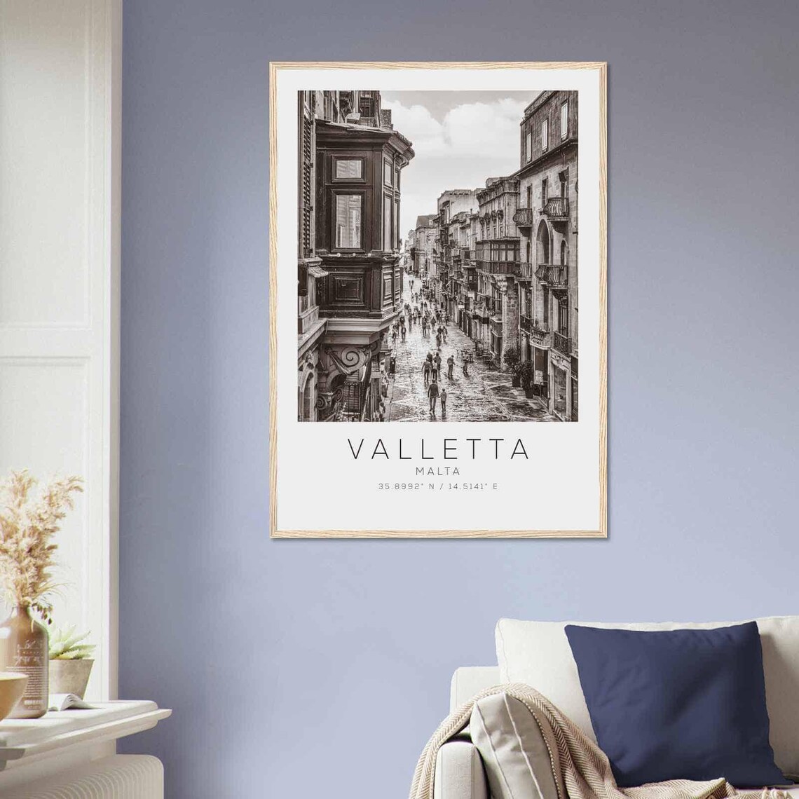 Valletta Malta Historic Street Balconies Black and White Poster - Image 2