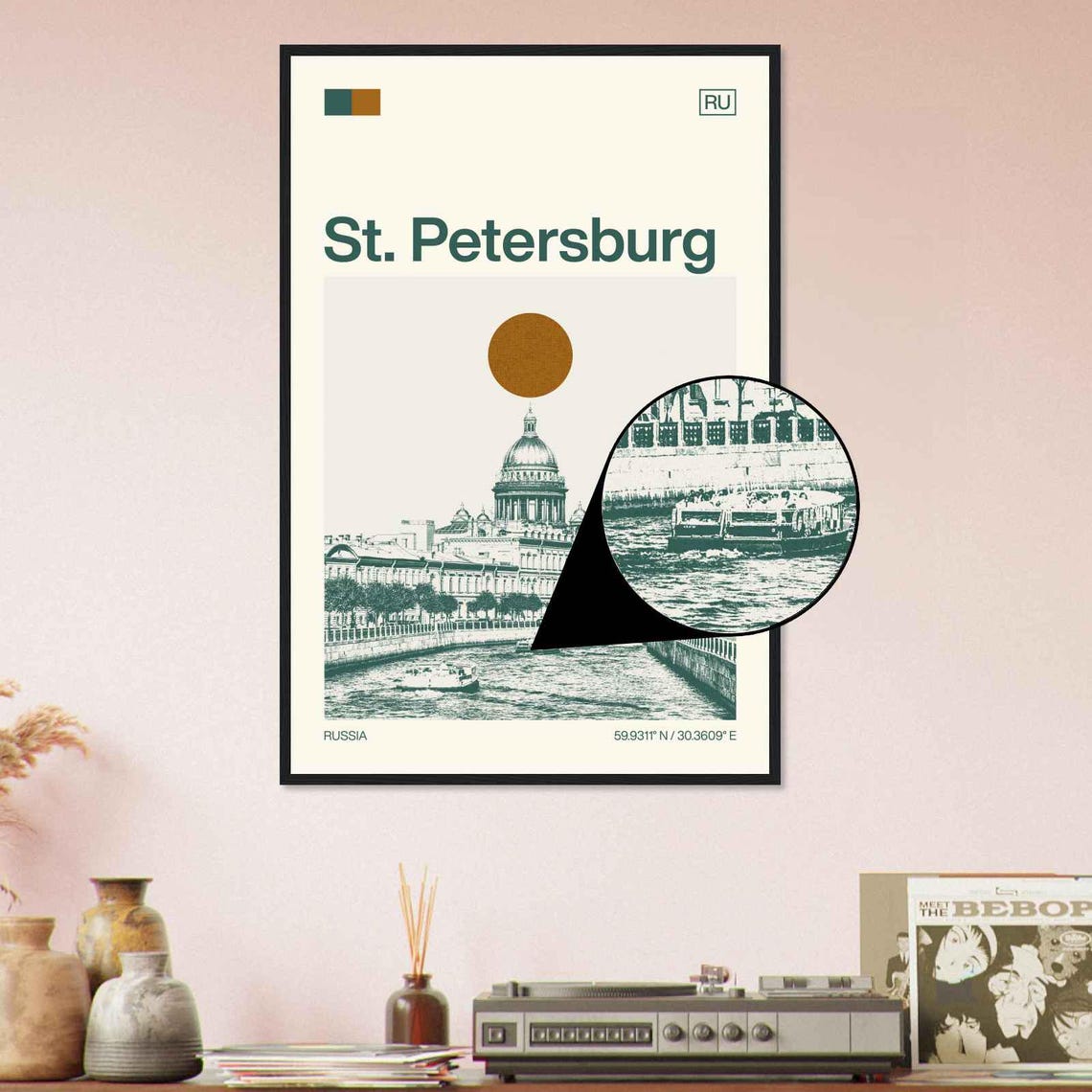St. Petersburg Russia Cathedral Canal Sun Duotone Travel Poster - Image 4