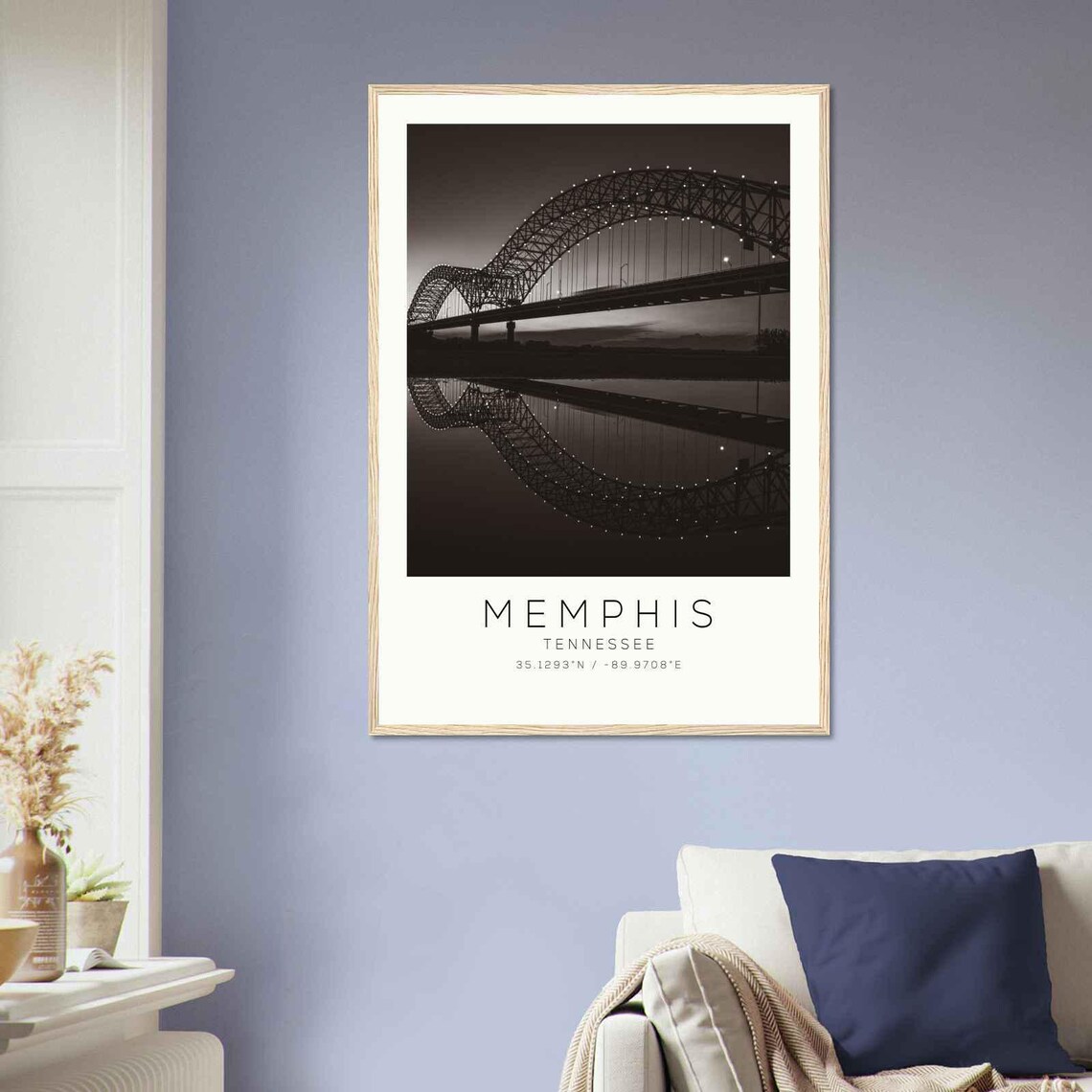 Memphis Tennessee Hernando Bridge Night Minimalist Travel Poster - Image 2