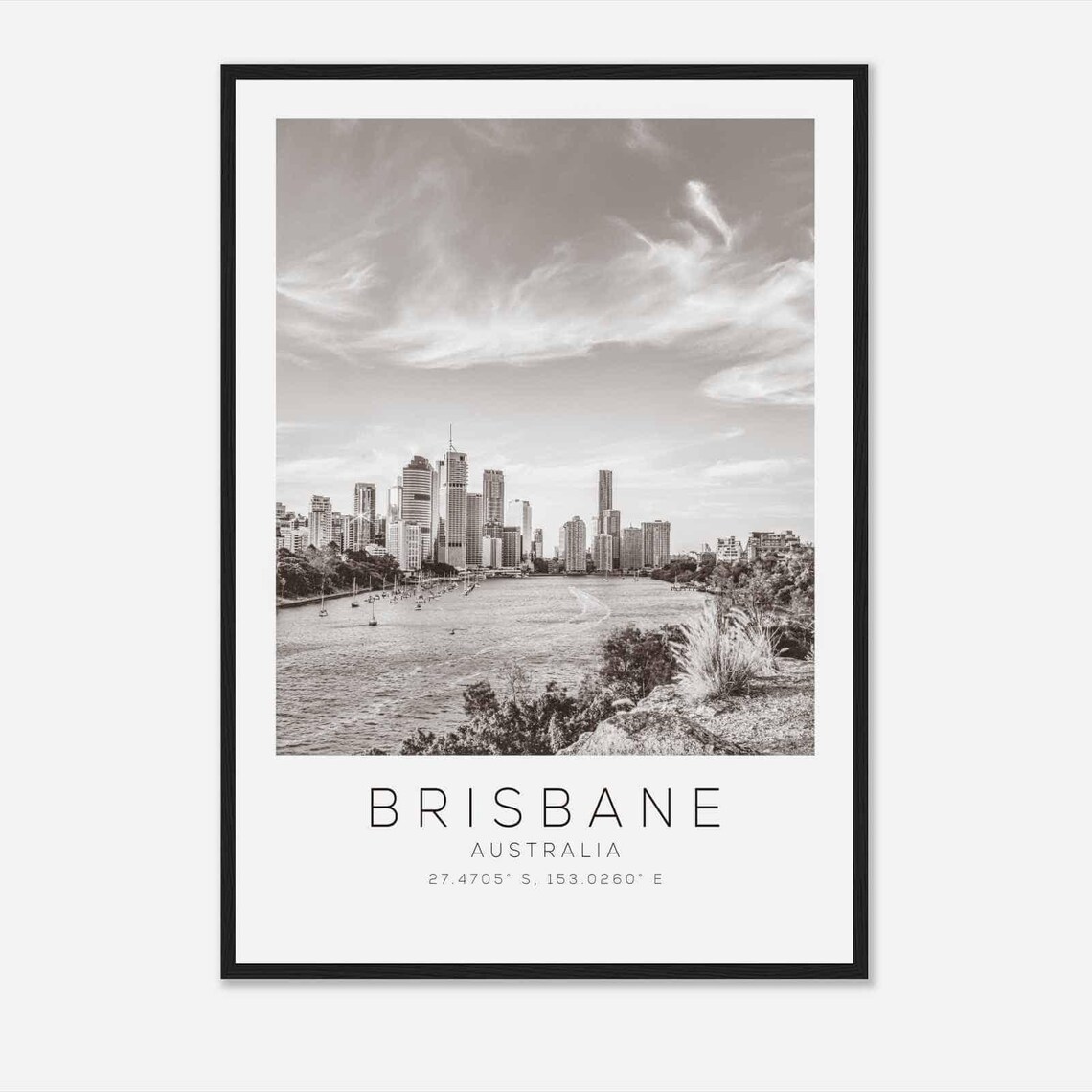 Brisbane Australia Skyline Black White Minimalist Photo Poster