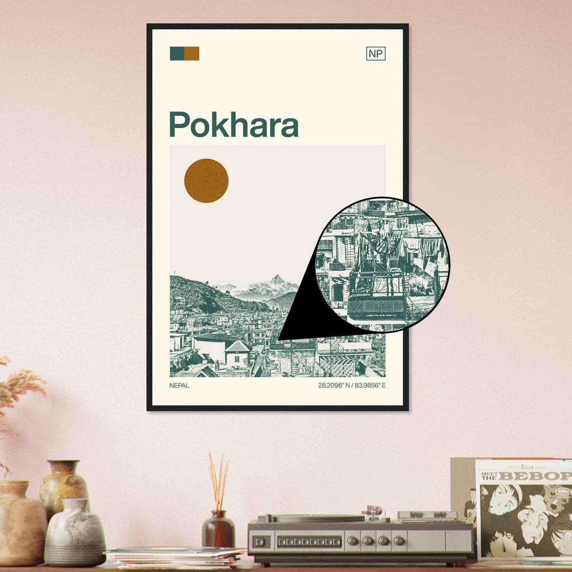 Pokhara Nepal Himalaya Mountain Town Minimalist Travel Poster - Image 4