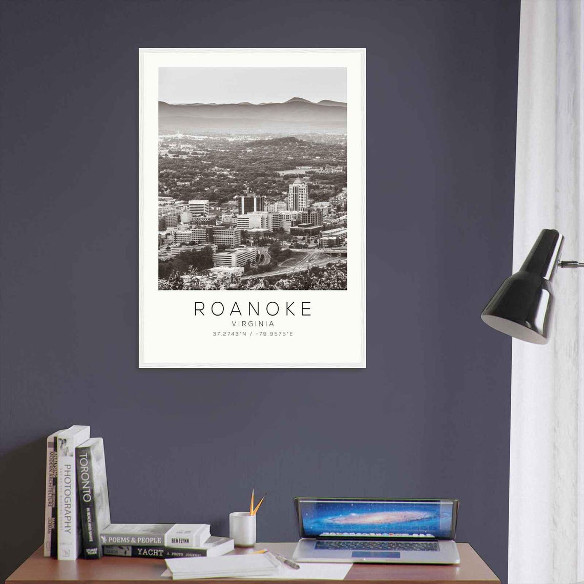 Roanoke Virginia Blue Ridge Mountain Skyline Black and White Poster - Image 3