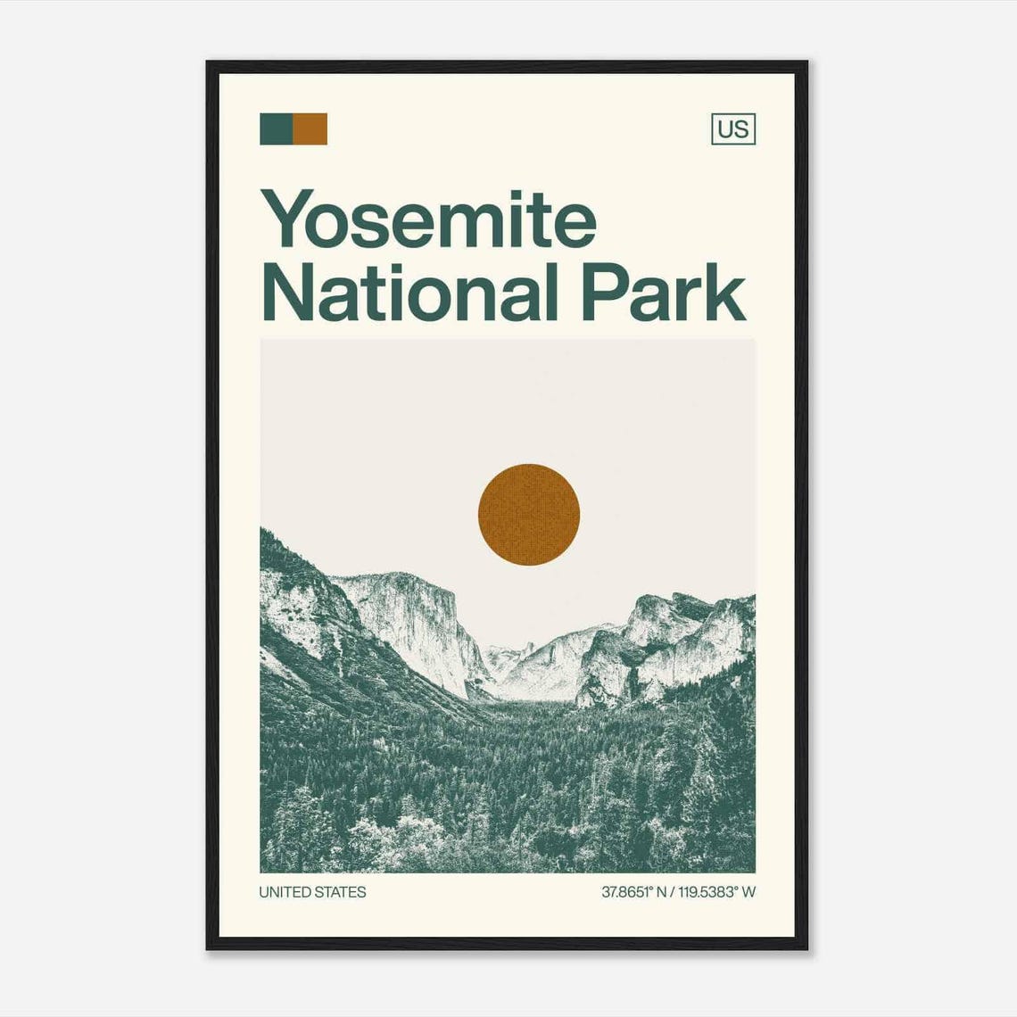 Yosemite National Park Minimalist Monochrome Valley View Travel Poster