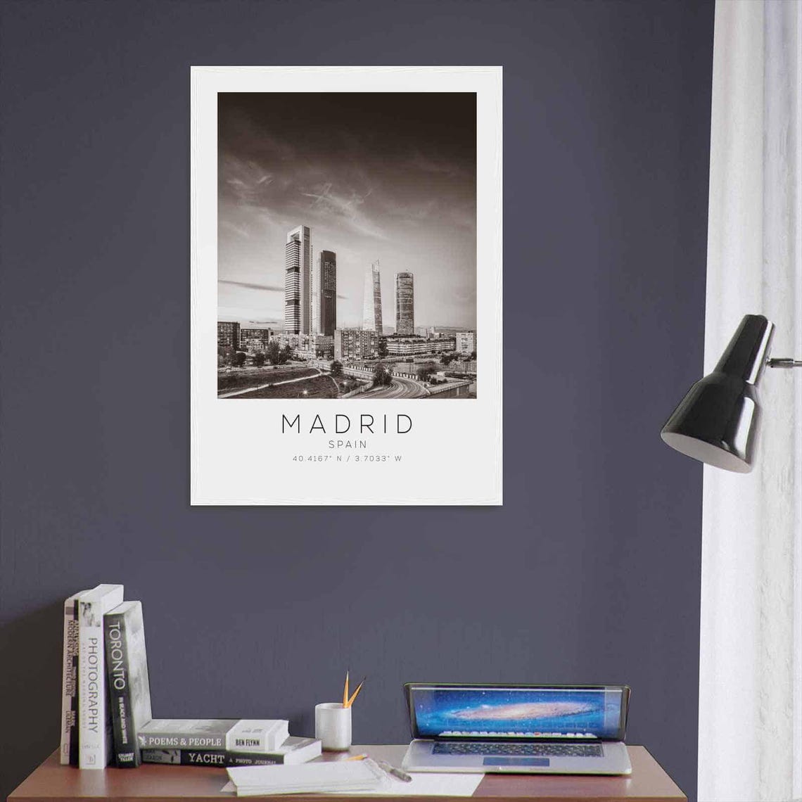 Madrid Spain Cuatro Torres Skyline Black and White Photo Poster - Image 3
