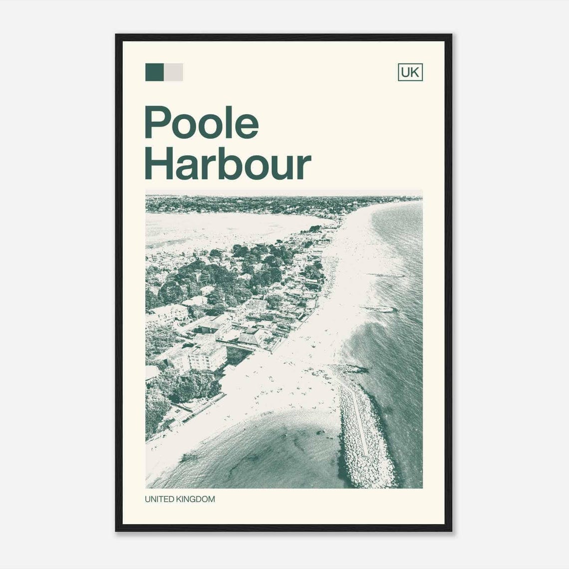 Poole Harbour England Sandy Beach Aerial Minimalist Travel Poster