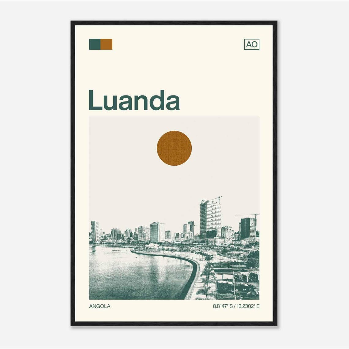 Luanda Angola Modern Minimalist Bayfront Skyline Travel Poster